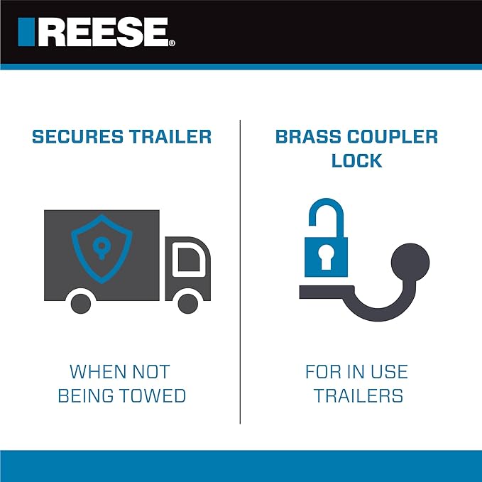 REESE Towpower 7014700 Trailer Hitch and Coupler Combo Lock Set, Fits 1-1/4 Inch & 2 Inch Square Receivers, 1/2 Inch & 5/8 Inch Pin Diameter
