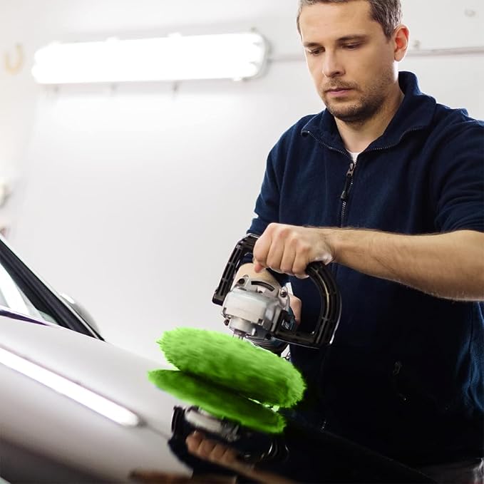 Mudder 20 Pieces Car Orbital Buffer Polisher Pad Bonnet Microfiber Max Bonnet Polishing Buffing Pad Cover(Fluorescent Green,5-6 Inches)
