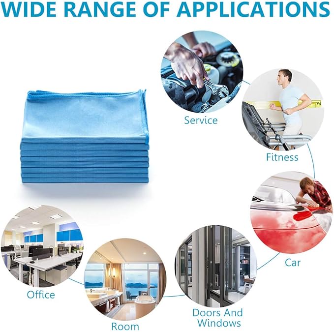 ZHIDIAN Window Glass Microfiber Cleaning Cloth - 8Pack Premium Lint Free Mirrors Polishing Rags, Eye Glasses Shower Glass Cleaner Towels, Wipes for Car Windows, Blue-12x12”
