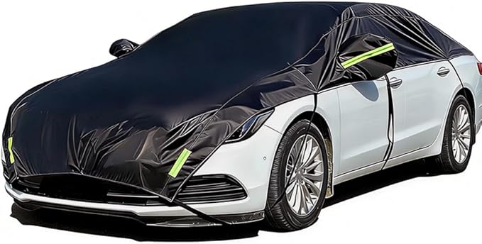 Half Car Cover All Weather Car Body Cover for All Season Sunshade Cover Snow Cover Waterproof 210D Polyester with Cotton (Fit Sedan)