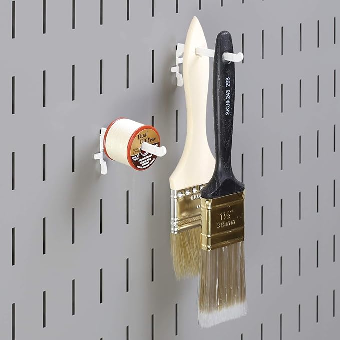 Wall Control Paint Brush Hook and Thread Spool Holder Storage Organizer Pegs Metal Pegboard - (4) Pack of Narrow 3.5-Inch Reach Slotted Peg Hooks for Paint Brushes and Spools (Red)