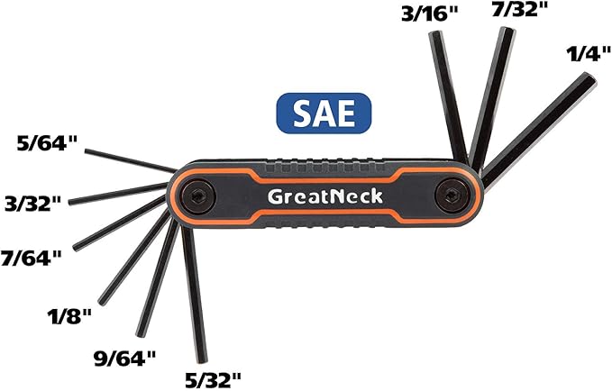 Great Neck 74206 25 Piece Folding Star, SAE, And Metric Hex Key Set, Allen Key Set, Labeled Wrench Sizes, Adjustable, Color Coded Body for Easy Identification