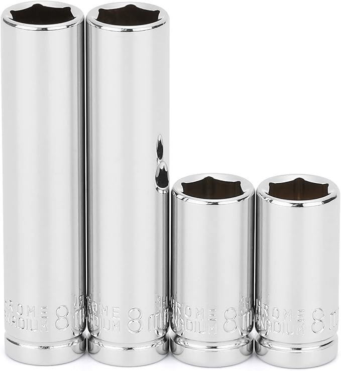 MIXPOWER 4PCS 1/4"Drive 8mm Deep&Shallow Socket, 6 Point, Cr-V Steel, 8mm