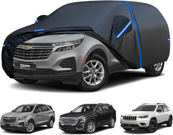 Kayme SUV Car Cover Custom Fit for Chevy Chevrolet Equinox, Jeep Cherokee, GMC Terrain, Windproof Upgraded & 100% Waterproof All-Weather Full Exterior Cover Snow Protector with Door Zipper and Towel.