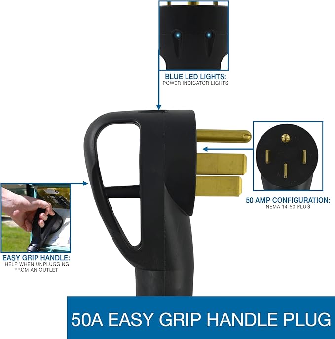 Conntek 15304 15-Feet, 50-Amp RV Extension Cord with Ergo Grip and Power Light Indicator