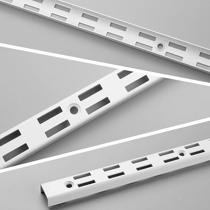 MorningRo 6 Pcs Dual Track Upright Wall Shelving System Heavy Duty Support System Twin Slot Shelf Rail Shelf Standards for Pantries Linen Closets Laundry Rooms(White,25 Inch)
