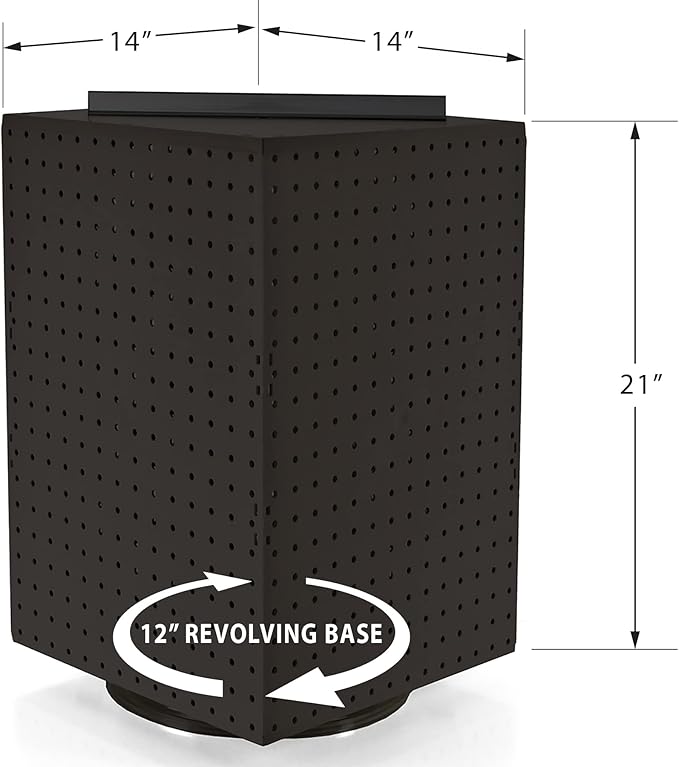 Azar Displays 701414-BLK-4B32 Rotating Countertop Display Kit with Peg Hooks Included, Pegboard Spinner Organizer, Jewelry Organizer Retail Display Necklace Holder Craft Storage,Black 14"x14"x20"