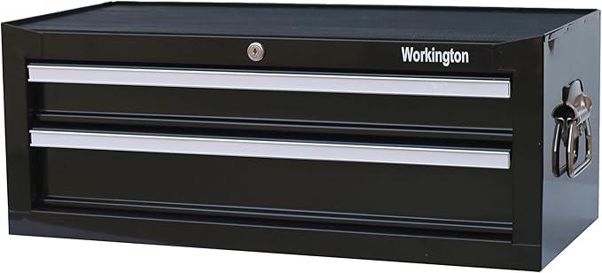 Workington Industrial 2 Drawers Portable Metal Intermediate Box, 26" Middle Tool Chest Cabinet with Ball Bearing Drawer Slides, Steel Tool Storage Box Organizer 4008 Black
