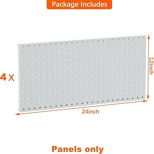 TORACK 4 PCS Metal 12 x 24 in Pegboard Panels, Garage Tools Organizer Pegboards for Workbench, Modular Peg Board, Tool Organizer Board Kit(Pack of 4, Grey)