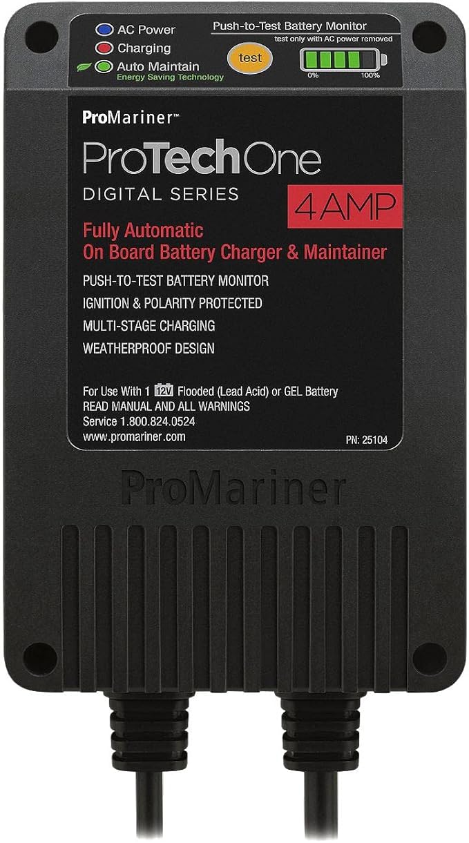 ProMariner 25104 ProTechOne Digital Series 4 Amp Fully Automatic On-board Battery Charger and Maintainer AC Corded Model
