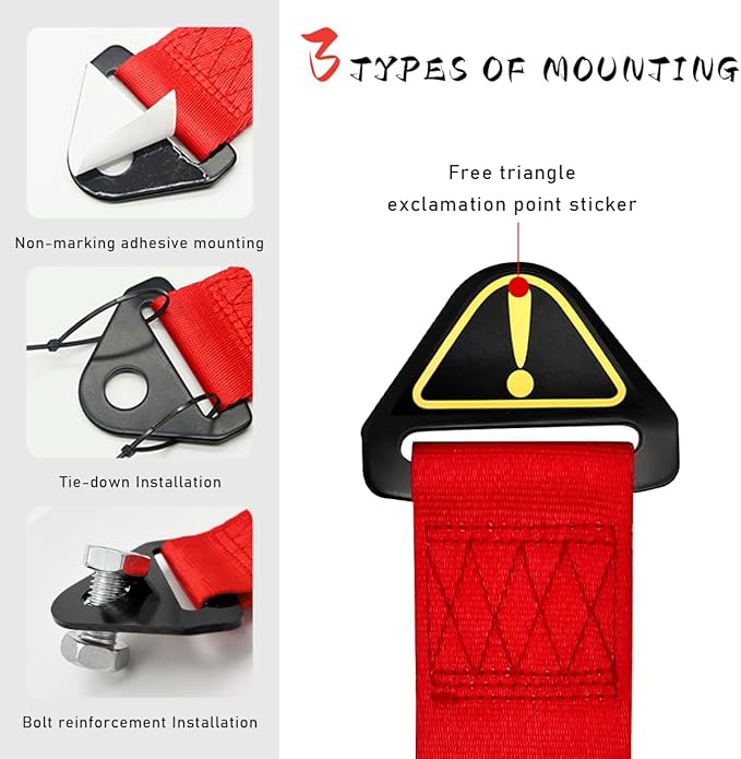 Ohleats Car JDM Tow Strap, Racing Trailer Belt with Chinese Slogan, Decorative Sports Trailer Hook Traction Rope Fit for Front or Rear Bumper, Universal Exterior Car Accessories (Style 3)