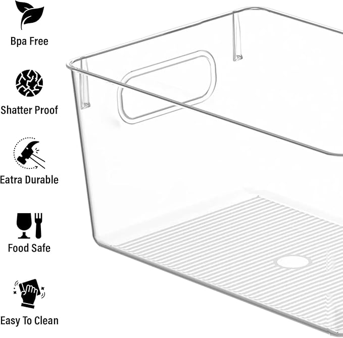 Clear Plastic Storage Bins, Pantry Organizers and Storage Containers Fridge Organizer Bins for Organizing Kitchen Cabinet Organizer Bin Bathroom Freezer Refrigerator Organization