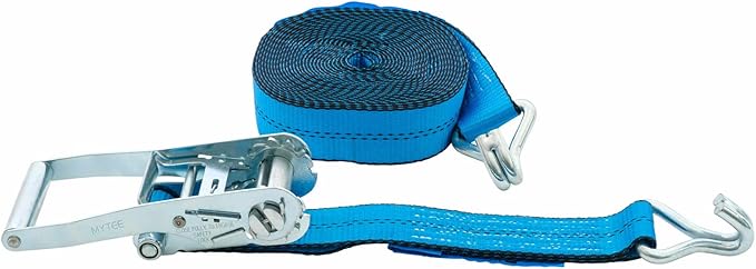 Mytee Products 20 Pack 2 inch x30 ft Heavy Duty Ratchet Straps with Double J Hooks - 10,000 Lbs Breaking Strength Blue Tie Down Straps w/Wire Hooks for Industrial Use, Trailers, Truck Cargo