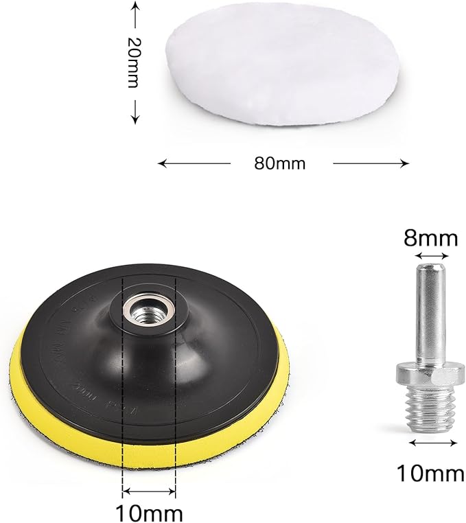 7 Pcs 3 Inch (80 mm) Wool Buffing Polishing Pad Car Polisher Buffer Drill Attachment with M10 Drill Adapter