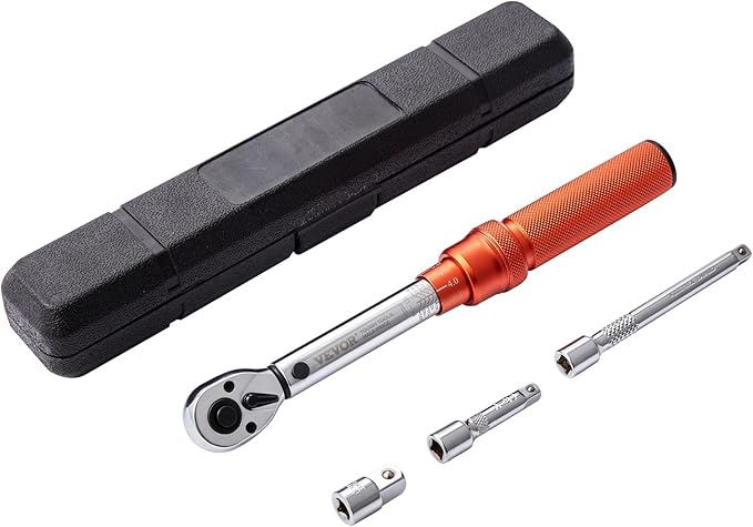 VEVOR 1/4-inch Drive Click Torque Wrench, 20-200in.lb/3-23n.m Mechanical Dual Range Scales, Dual-Direction Adjustable with Adapters Extension Rod