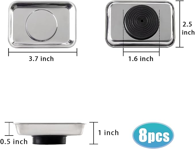 8 Pieces Rectangle Magnetic Trays Set Stainless Steel Magnet Tool Tray Parts Holder for Screws, Sockets, Bolts, Pins, Mechanic's and Automotive