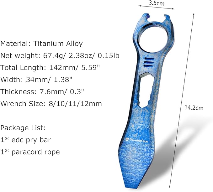 Titanium EDC Pry Bar Multi Tool Bottle Opener Nail Puller Crowbar Wrench Screwdriver Compact Size EDC Multi Tool