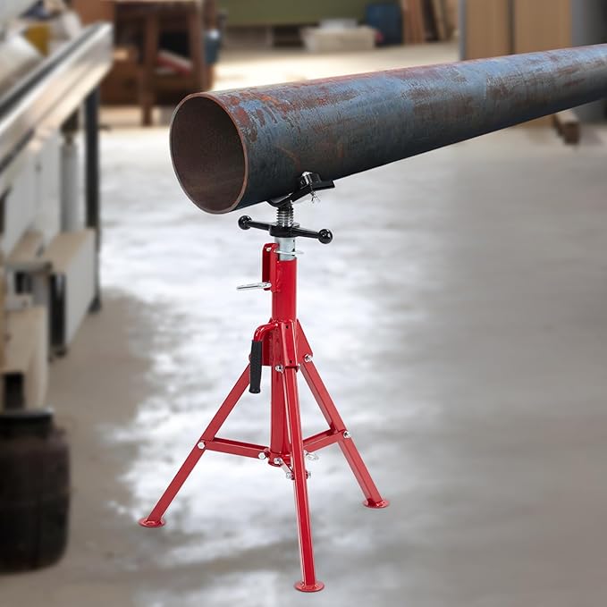 Pipe Jack Stand, Heavy Duty Jack Stand, Pipe Stand for Welding, V-Head with 2 Balls for Easy Movement of Items, Portable Folding Legs, for 1/8-12 Inch Pipe, Adjustable Height 28-52 Inches