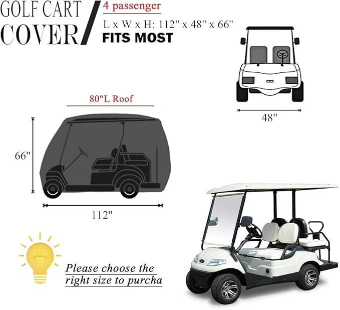 moveland 4 Passenger Golf Cart Cover Outdoor Accessories|Waterproof Dust, Extra PVC Coating Custom Cart Cover Compatible with EZ GO, Club Car, Yamaha(Black)