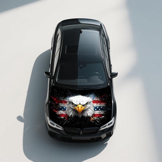 American Car Hood Cover - 59x51 Car Hood Cover Eagle Flag Bonnet Banner with 2 Adjustable Triangular Fasteners, Universal Fit for Trucks, SUV, Patriotic America Flag Car Decor