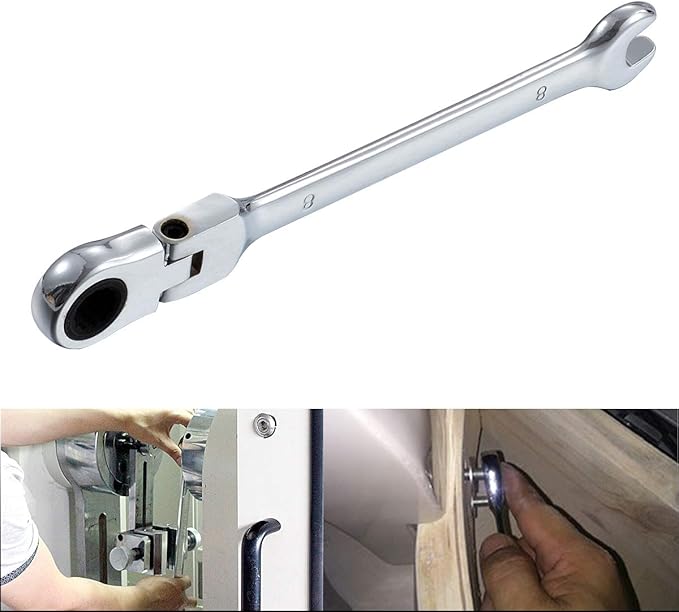 KATUR 8mm Ratcheting Wrench Set Flexible Pivoting Head Ratchet Combination Spanner Wrench Chrome Vanadium Steel Metric Tool (8mm)