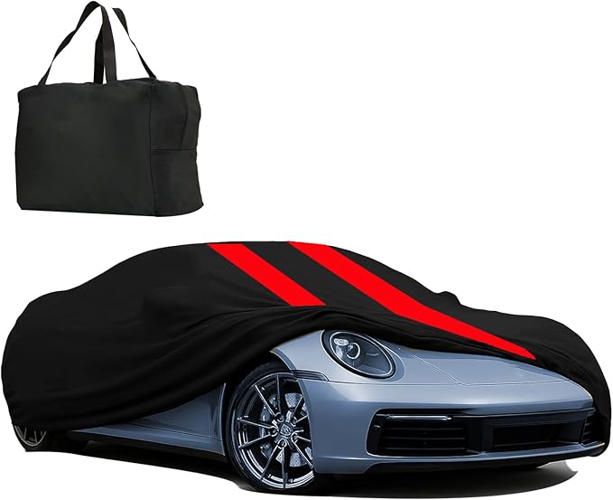 Indoor Car Cover Compatible with Protection Fit 177-197 Inch Sports Breathable Dust-Proof Stretch Cover for Underground Garage, Car Show（Black+Red）