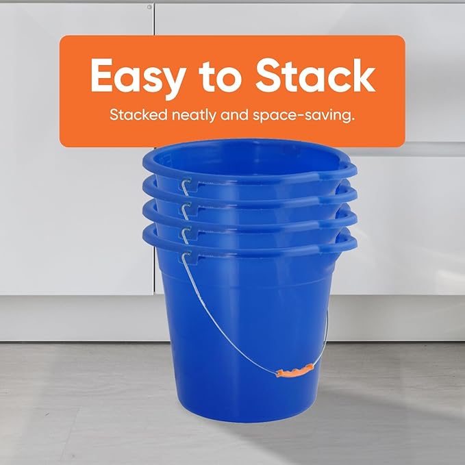 Superio Plastic 2 Gallon Bucket for Cleaning - Car Wash Bucket with Grip Handle - Royal Blue Small Durable Pail for Fishing, Mopping, Cleaning Camping - 10 Liter 4 Pack