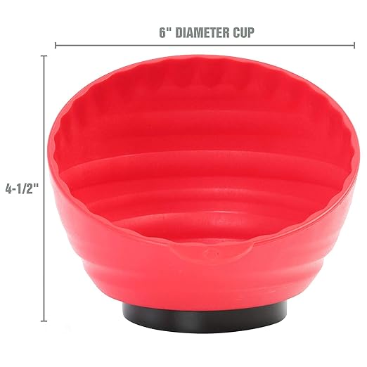 OEMTOOLS 25333 Red Magnetic Nut Cup, Curved Magnetic Parts Tray Holds Up to 5 Pounds, Attaches To Metal Surfaces, Multi-Use Nuts And Bolts Organizer Made From Durable ABS Plastic