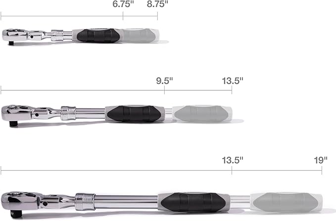 Steelman Pro 72-Tooth Extendable Flex-Head Ratchet Tool Set, 3-Piece (1/4, 3/8, and 1/2-Inch Drives), Chrome-Vanadium Steel, 180-degree Flex-Head, Ideal for Auto Mechanics/Confined Spaces