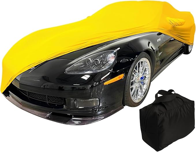 C6 Corvette Indoor Car Cover - Custom Fit Ultraguard Stretch Satin - Dust Proof Full Cover - The Ultimate High End Fit for 2005-2013 Base, Grand Sport, ZR1, Z06 Corvettes (Yellow)