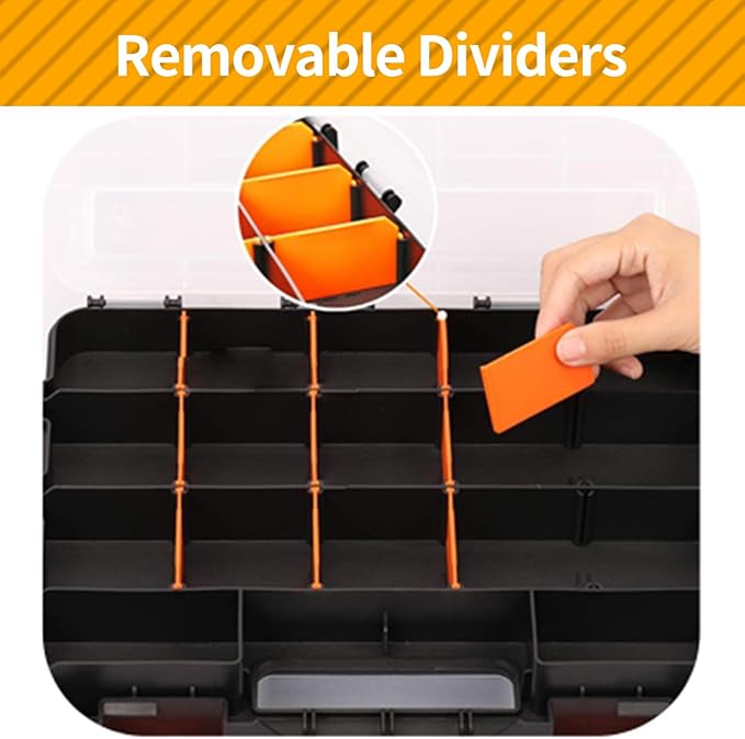 2 Pack Small Parts Organizer, 34-Compartments Hardware Organizer Box, Double Side Storage Case Tools Box with Removable Dividers for Screws, Bolts, Nails, Beads, Jewelry & More
