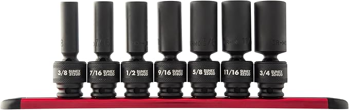 SUNEX TOOLS 3656 3/8" Drive Fractional 6 Point Deep Universal Impact Socket Set - 7 Pc.
