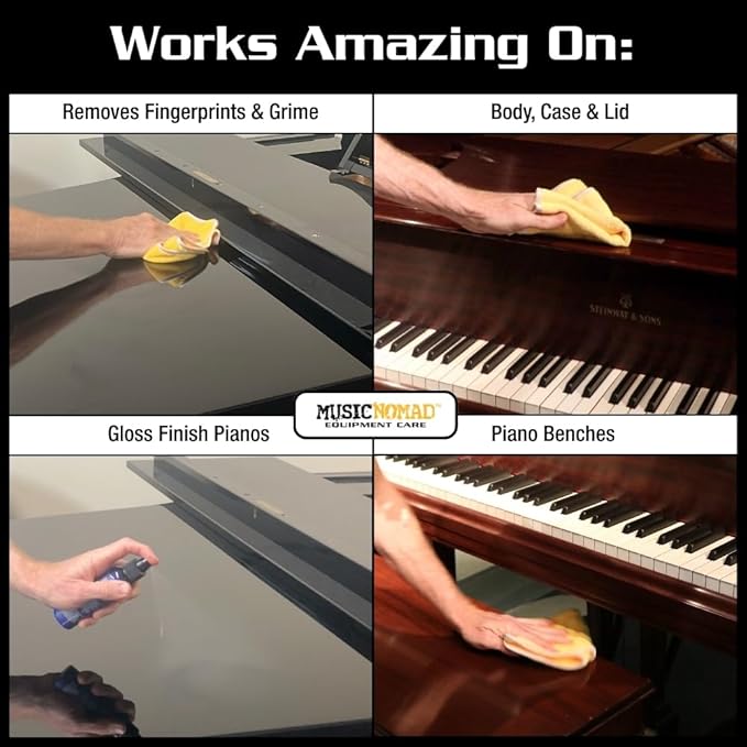 MusicNomad MN130 Piano ONE All-In-1 Cleaner, Polish, & Wax for Gloss Pianos, 4 oz