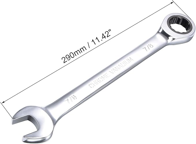 uxcell 7/8 Inch Ratcheting Combination Wrench SAE 72 Teeth 12 Point Ratchet Box Ended Spanner Tools, Cr-V