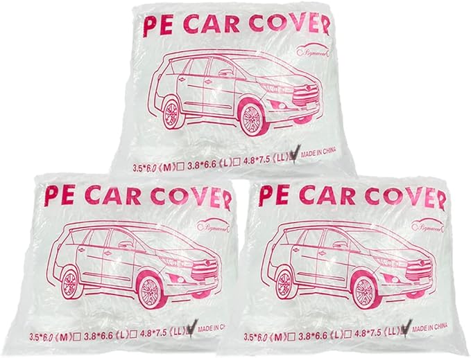 LuliKa 3 Packs Disposable Car Cover Clear Plastic Car Cover Universal Rain Dust Garage Cover with Elastic Band Large (15.7FT x 24.6FT)…