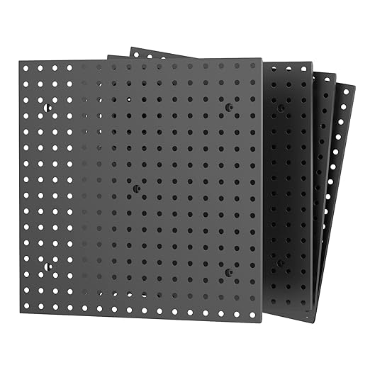 TORACK 4 PCS 16 x16 in Pegboard Panels for Wall Garage Tools Organizer Pegboard for Workbench, Modular Peg Board Tool Board(Pack of 4, Black)
