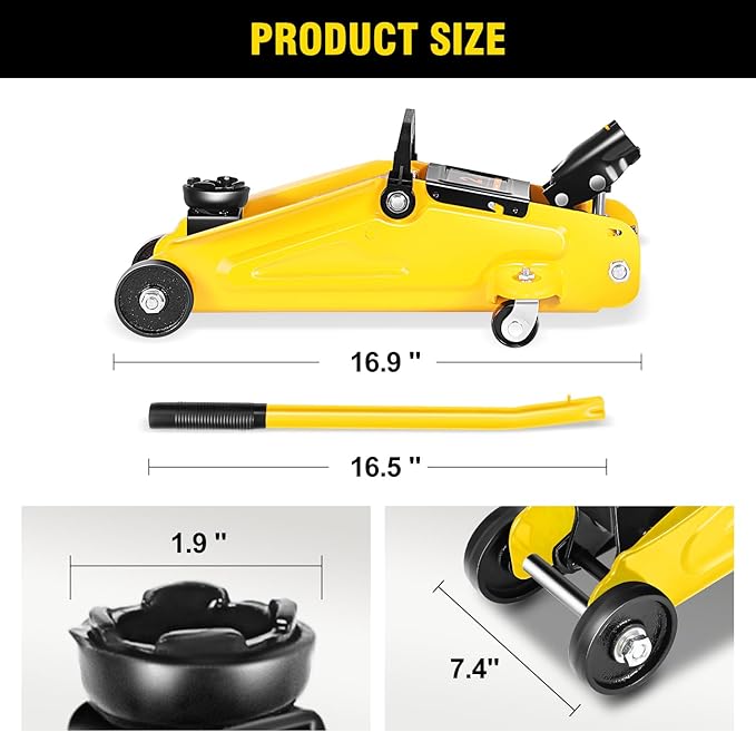 DNA Motoring 2 Ton Car Jack and Stands Kit 2T(4000 lbs) Capacity Low Profile Hydraulic Trolley Service/Floor Jack with 2 Ratchet Stands Combo for Home Garage Shop, Yellow, TOOLS-00476-YL
