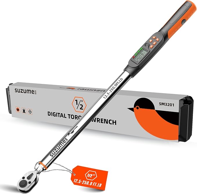 SUZUME Digital Torque Wrench (12.5-250.9 Ft. Lb/ 17-340.2 N.m) ±2% High Accuracy Digital Torque Wrench 1/2 Drive Dual-Direction Adjustable Torque Wrenches Digital with Buzzer and LED Flash