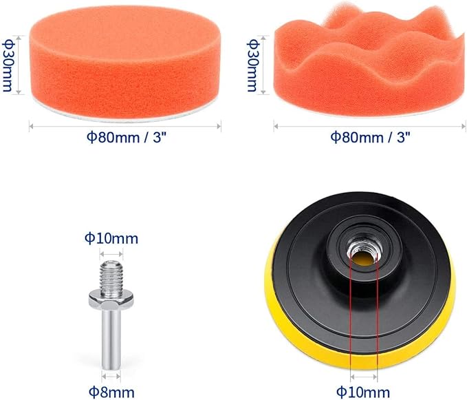 3 Inch Buffing and Polishing Pads Kit 11PCS Buffing Pads with Drill Adapter Foam Polisher Pad for Car Waxing