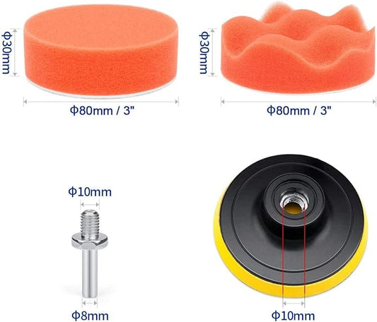 3 Inch Buffing and Polishing Pads Kit 11PCS Buffing Pads with Drill Adapter Foam Polisher Pad for Car Waxing