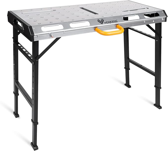 WORKESS Metal Welding Table Folding 1000 lbs Load Capacity Heavy Duty Steel Construction Workbench for Welding Adjustable 7 Level Height