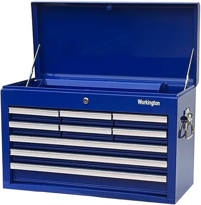 Workington Professional Industrial Portable Metal Tool Chest with 9 Drawers, 26" 9-Drawer Tool Chest Cabinet with Ball Bearing Drawer Slides, Steel Tool Storage Box Organizer 4016 Blue
