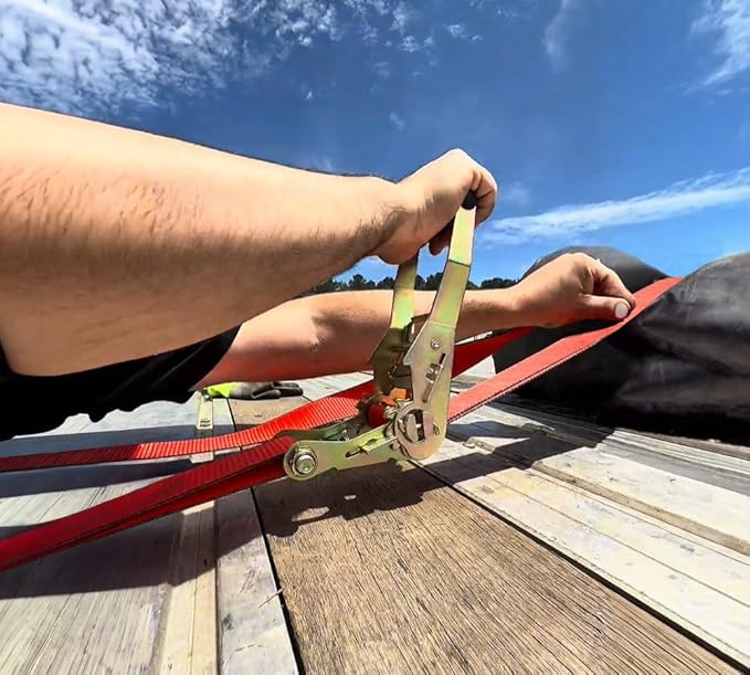 Mytee Products Ratchet Tie-Down Straps with Flat Hooks, 2" x 30' Ratchet Straps Red | 10,000 Lbs Breaking Strength | TieDown Ratchet Straps for Flatbed, Truck, Trailers Pickup - 10 Pack