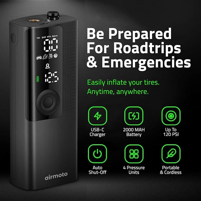 Airmoto Tire Inflator with Power Kit and Carrying Case Bundle Deal