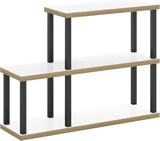 Furinno Turn-N-Tube No Tools Decorative Display Shelf, 3-Tier Ladder, Solid White/Black