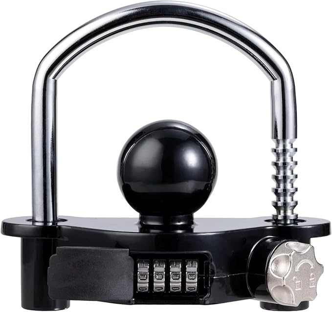 Yellow Trailer Hitch Lock with Combination Lock, fit 1-7/8", 2", 2-5/16" Coupler, Camper Accessories, for Trailer Truck RV SUV Boat (Black)
