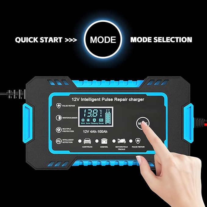 Mandark Car Battery Charger, 12V 6A Smart Fully Automotive Battery Trickle Charger, Portable Vehicle Battery Maintainer Desulfator with Temperature Compensation, Universal for SUV RV Truck (Blue)