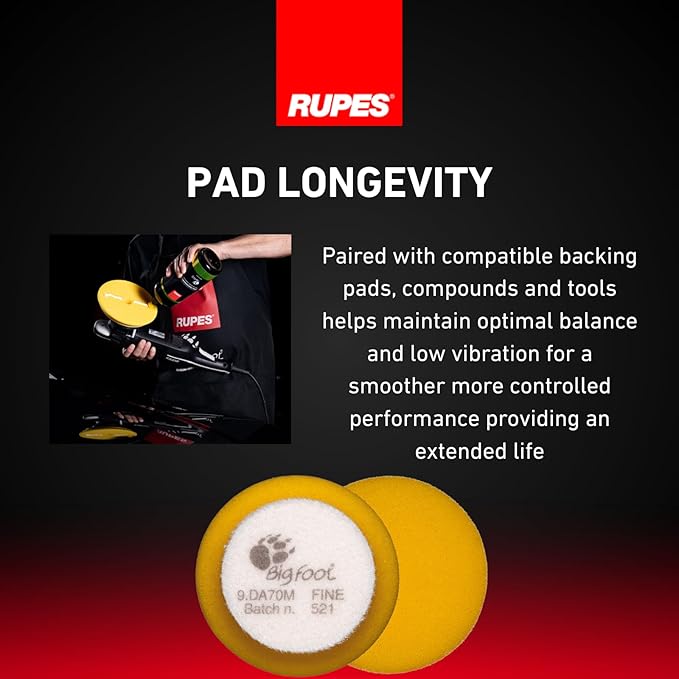 RUPES 9.DA70M/4 Pack of 4 Yellow D-A Fine Finishing Foam Pads 70mm | Ideal for Paint Correction & Gloss Enhancement | Moderate to Fine Defect Removal | Compatible with 2.75" Backing Plate