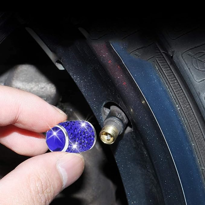 ToBeQueen Bling Tire Calve Caps,4 Pack Handmade Crystal Rhinestone Royal Blue Stem Caps Universal Dustproof Bling Car Accessories for Car/SUV/Motorcycle/Bike(Blue)
