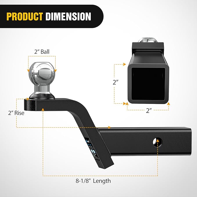 Nilight Fusion Trailer Hitch Mount w/Welded 2 Inch Trailer Ball & Hitch Pin, Fits 2 Inch Receiver, 7500 lbs 2" Rise